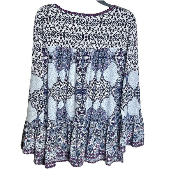 Style & Co Paisley Boho Top Sz Large Long Sleeves Bottom And Sleeve Ruffle - Picture 3 of 8
